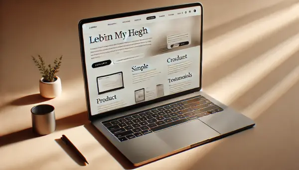 Close-up dari laptop dengan desain landing page minimalis dan elegan