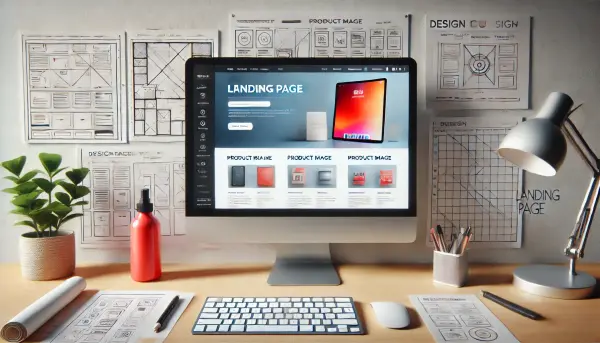 Sebuah layar komputer dengan landing page yang sudah jadi, menampilkan desain yang menarik dan efektif