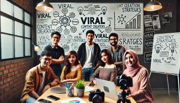 Sekelompok kreator konten asal Indonesia sedang brainstorming ide di ruang kreatif