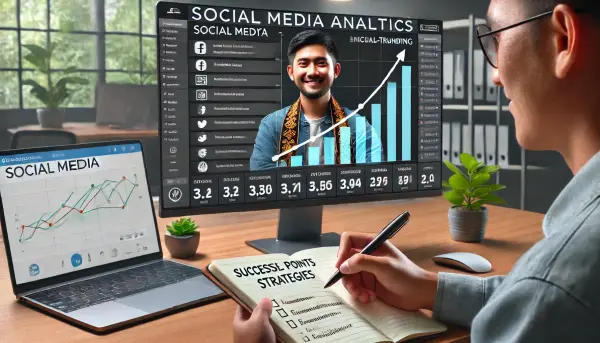 Seorang pemasar digital asal Indonesia yang puas sedang mencatat strategi konten yang berhasil